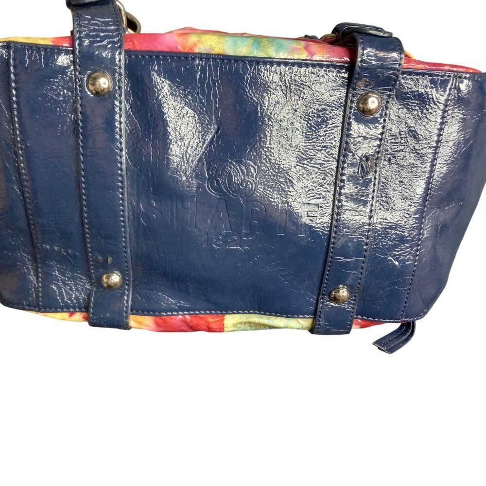 Omar Sharif Tote Bag Tie Dye Large Patent Leather Pockets Dual Handles Colorful - Picture 2 of 15